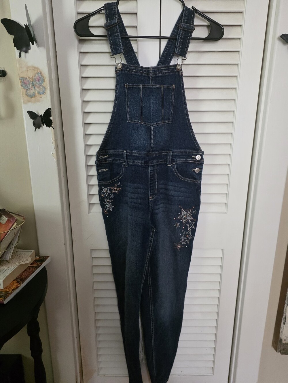 Jordache Dark Blue Denim Women's Star-Embroidered Overalls